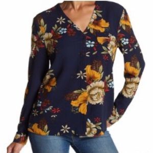 Flower Print Rich Color Button Down Top